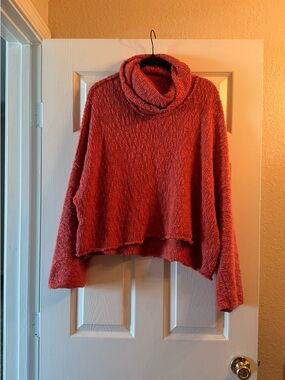 Free People Plush Cropped Turtleneck Sweater in Rust